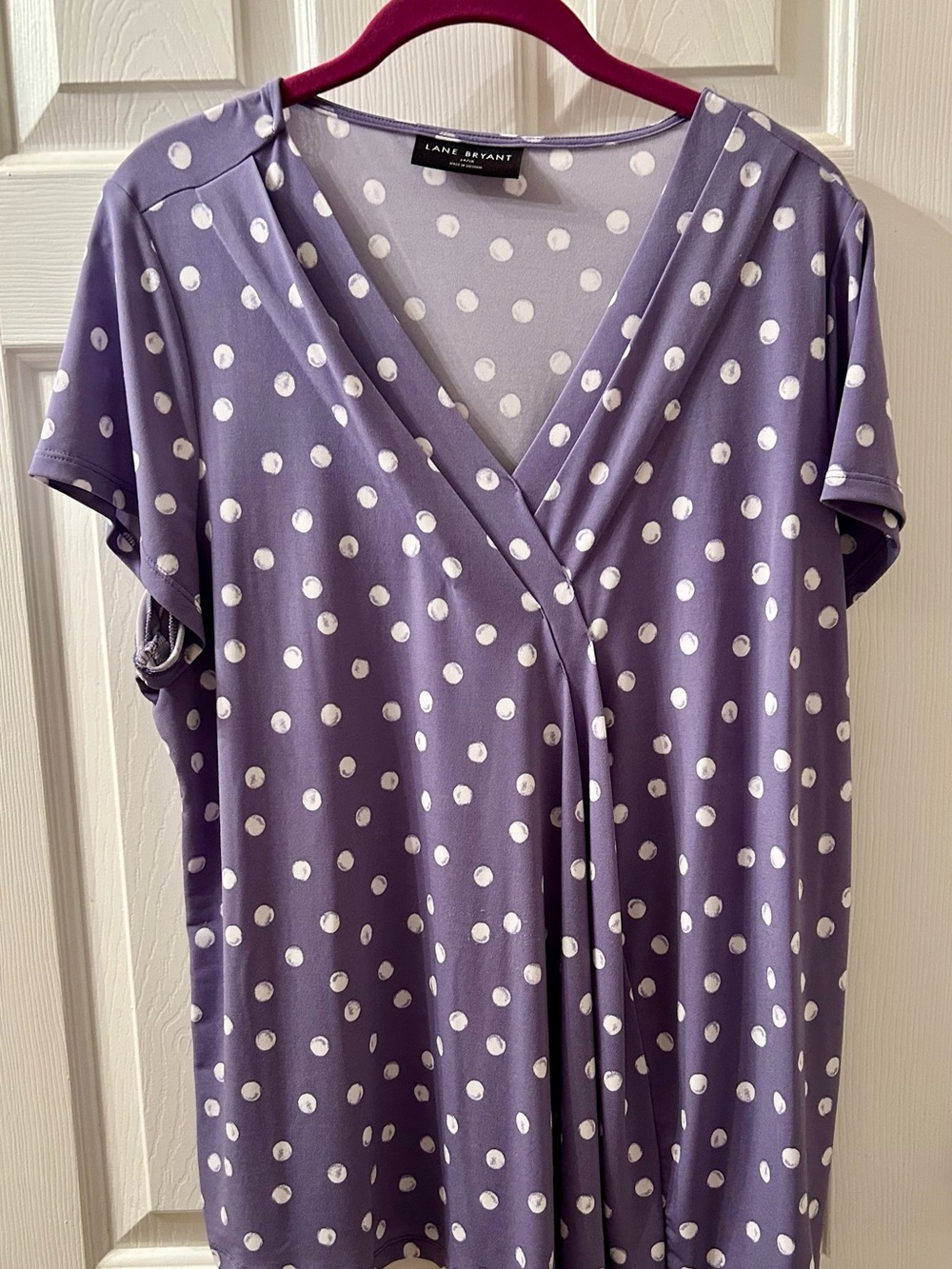 Lane Bryant Lavender Polka Dot Short Sleeve Wrap Top